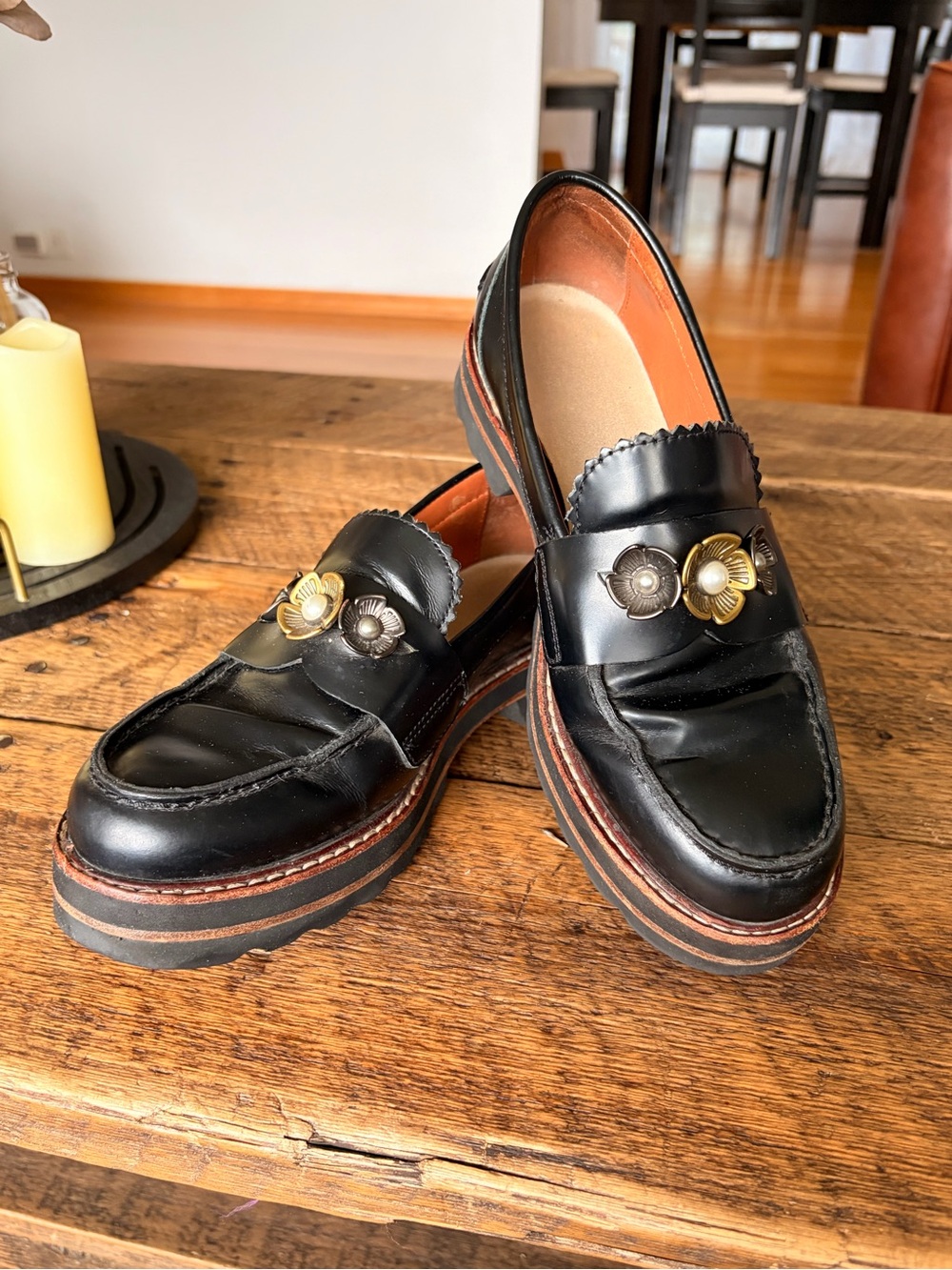 Coach Lenox Loafer with Floral Metallic Details W5.5